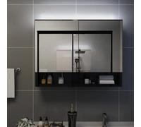 ATOMSTACK MAKER Armoire miroir de salle de bain 80 x 60 cm, noir/argent, MDF avec mélamine, port USB et marche/arrêt tactile, 2 portes, 3 étagères, éclairage 1,6 W, pour maquillage et soins