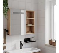ATOMSTACK MAKER Armoire miroir pour salle de bain, 60 x 13 x 52 cm, couleur chêne, matériau en bois avec revêtement en mélamine, port USB, bouton de commutation et étagères, montage mural