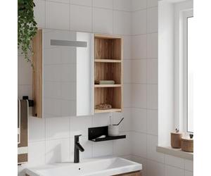 ATOMSTACK MAKER Armoire miroir pour salle de bain, 60 x 13 x 52 cm, couleur chêne, matériau en bois avec revêtement en mélamine, port USB, bouton de commutation et étagères, montage mural