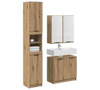 ATOMSTACK MAKER Ensemble de 3 armoires de salle de bain en chêne Artisan - lavabo, miroir et armoire haute (32 x 34 x 188,5 cm), 9 étagères encastrées, 6 portes à charnières, miroir plat, bois