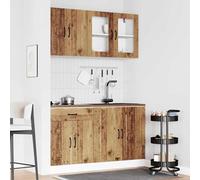 ATOMSTACK MAKER Ensemble de 4 armoires de cuisine Kalmar (bois vieilli), avec pieds réglables, bois/verre, meuble sous évier + meuble bas + 2 armoires suspendues, jusqu'à 81,5 cm de hauteur