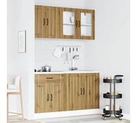 ATOMSTACK MAKER Ensemble de 4 armoires de cuisine Kalmar en chêne Artisan : meuble sous évier + meuble bas + 2 armoires suspendues (80/60 cm), bois et verre, pieds réglables, beaucoup d'espace de