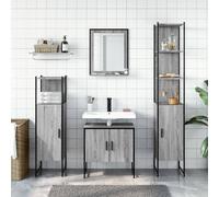 ATOMSTACK MAKER Ensemble de meubles de salle de bain 4 pièces gris Sonoma : meuble sous lavabo 60 cm + miroir 50 x 60 cm avec étagère + 2 armoires de salle de bain - Matériau bois/acier/verre, moderne