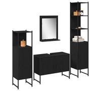 ATOMSTACK MAKER Ensemble de meubles de salle de bain 4 pièces noir | Matériau en bois avec miroir, 8 étagères et 4 portes | Meuble de salle de bain minimaliste 33 x 33 x 185,5 cm | Résistant à