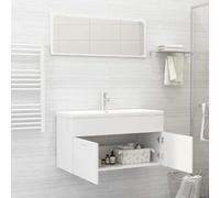 ATOMSTACK MAKER Ensemble de meubles de salle de bain avec miroir et meuble bas, blanc, 90 cm de large, matériau en bois, pour lavabo, 1 compartiment + 2 portes, facile d'entretien, ensemble de meubles