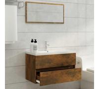 ATOMSTACK MAKER Ensemble de meubles de salle de bain : meuble sous lavabo 80 cm + miroir 80 x 37 cm, chêne fumé, montage mural, résistant à l'humidité, design moderne pour salle de bain