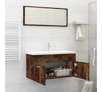 ATOMSTACK MAKER Ensemble de meubles de salle de bain mural avec miroir, 90 cm de large, bois de chêne fumé, résistant à l'humidité, pour lavabo, armoire de salle de bain + miroir (90 x 37 cm)