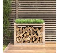 ATOMSTACK MAKER Étagère à bûches d'extérieur en pin massif (108 x 52 x 74 cm) avec pot de fleurs décoratif - Support rustique pour bûches de chauffage pour véranda, terrasse et jardin - Résistant aux