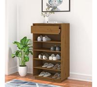 ATOMSTACK MAKER Étagère à chaussures en pin massif - 60 x 34 x 105 cm - Marron miel - Étagère à chaussures en bois solide avec fixation murale pour couloir et salon - Montage facile