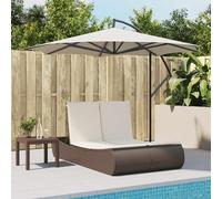 ATOMSTACK MAKER HOMELEN Chaise longue double en rotin synthétique avec dossier réglable et coussin blanc crème lavable - Marron, 110 x 200 x 75 cm, résistant aux UV, pour jardin, terrasse et piscine