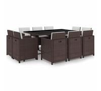 ATOMSTACK MAKER HOMELEN Ensemble de meubles de jardin 11 pièces en rotin, résistant aux intempéries, plateau en verre, marron, blanc crème, chaises rembourrées pour terrasse, jardin