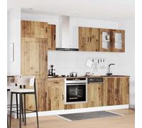 ATOMSTACK MAKER Kalmar Lot de 8 armoires de cuisine - Aspect bois vieilli, bois et verre, pieds réglables, meuble sous évier, armoire de four, armoires suspendues, panneau de lave-vaisselle - Hauteur