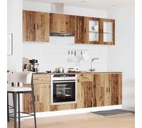 ATOMSTACK MAKER Kalmar Lot de 8 armoires de cuisine aspect bois vieilli et verre avec pieds réglables pour évier, four et armoires suspendues - Ensemble complet pour cuisine moderne
