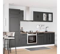 ATOMSTACK MAKER Kalmar Lot de 8 armoires de cuisine noires en bois avec façades en verre, jusqu'à 207 cm de haut, avec meuble sous évier, armoire de four et armoires suspendues pour cuisine encastrée