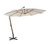ATOMSTACK MAKER Lanterne de rue 350 cm, mât en bois blanc avec mécanisme à manivelle, parasol de protection solaire UV et imperméable pour jardin et terrasse, 8 baleines en bambou, pied en croix en