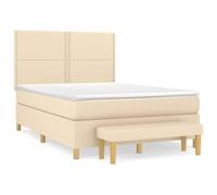 ATOMSTACK MAKER Lit à sommier tapissier, 140 x 190 cm, crème avec tête de lit réglable en hauteur, matelas à ressorts ensachés (20 cm), housse en tissu doux pour la peau et banquette pratique, pour
