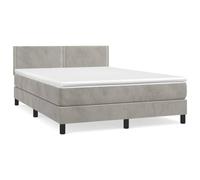ATOMSTACK MAKER Lit à sommier tapissier, 140 x 190 cm, gris clair, aspect velours, tête de lit réglable en hauteur, matelas à ressorts ensachés 20 cm, rigidité moyenne, avec surmatelas, pour les