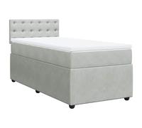 ATOMSTACK MAKER Lit à sommier tapissier, 90 x 190 cm, gris clair, aspect velours, matelas à ressorts ensachés (20 cm), coussin respirant, housse amovible, avec tête de lit et sommier à lattes