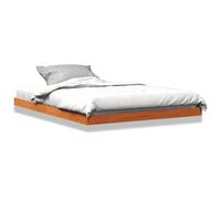 ATOMSTACK MAKER Lit en bois de pin massif 135 x 190 cm, couleur marron cire, avec sommier intégré à lattes en contreplaqué, design moderne et rustique pour chambre à coucher