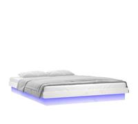ATOMSTACK MAKER Lit en bois massif avec lumières LED RVB, structure en pin blanc, 135 x 190 cm, avec télécommande, lattes incluses, design scandinave moderne pour adultes