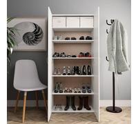 ATOMSTACK MAKER Meuble à chaussures blanc, 80 x 35,5 x 180 cm, en bois avec 2 portes et 6 étagères réglables, résistant à la poussière, peu encombrant, meuble de couloir moderne pour une organisation