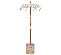 ATOMSTACK MAKER Parasol balinais crème 95 × 95 × 260 cm avec structure en bois massif, baleines en bambou, cloches et pompons - avec support pour jardin, terrasse et piscine