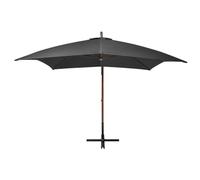 ATOMSTACK MAKER Parasol déporté 300 x 300 cm avec mât en bois (sapin) et baleines en bambou, vert, résistant aux UV, imperméable, mécanisme à manivelle, pied en croix en acier 100 x 100 cm, pour