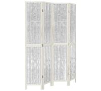 ATOMSTACK MAKER Paravent 4 pièces blanc en bois massif de paulownia et branches de saule tressées - Pliable et peu encombrant - 140-145 x 200 cm - Idéal pour salon, chambre à coucher et bureau