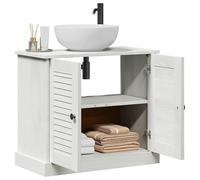 ATOMSTACK MAKER VIGO Meuble sous lavabo en pin massif, 68 x 34 x 59 cm, blanc/blanc antique, 2 portes et 2 étagères - Armoire de salle de bain rustique vintage pour un rangement bien rangé