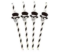 set 8 pailles squelette carton rayee 20 cm halloween jouet kermesse