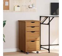 Atosonza Armoire à roulettes avec 4 tiroirs, marron miel, en pin massif, armoire de rangement polyvalente pour bureau, salon, chambre, cuisine, garage, dimensions 34 x 39 x 65,5 cm