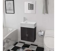 Atosonza Ensemble de meubles de salle de bain 3 pièces avec lavabo noir, meuble sous lavabo 48 x 25 x 48 cm, miroir 40 x 40 cm, lavabo en céramique, espace de rangement pour invités WC et salle de