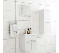 Atosonza Ensemble de meubles de salle de bain en bois blanc avec meuble sous lavabo, armoire midi, miroir, armoire de salle de bain, espace de rangement, rangement pour invités WC complet