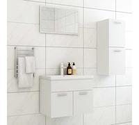 Atosonza Ensemble de meubles de salle de bain en bois blanc avec meuble sous lavabo, armoire midi, miroir, rangement de salle de bain, espace de rangement, toilettes, salle de bain complet