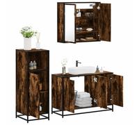 Atosonza Lot de 3 meubles de salle de bain en bois de chêne fumé avec meuble sous lavabo, armoire miroir et armoire haute, ensemble de salle de bain avec espace de rangement, tiroir et étagère pour WC