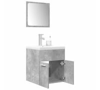 Atosonza Lot de 3 meubles de salle de bain en bois gris béton avec meuble sous lavabo, armoire à miroir, armoire haute, espace de rangement et étagère pour salle de bain, WC d'invités, salle de bain
