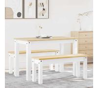 Atosonza Panama Ensemble de salle à manger 3 pièces en pin massif blanc avec table extensible, banc et chaises, peu encombrant, bois robuste, adapté pour la cuisine et la salle à manger