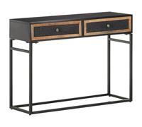 Atosonza Table console 100 x 35 x 75 cm en bois massif de manguier avec motif sculpté à la main, cadre en fer stable, table de rangement polyvalente pour couloir, salon, chambre à coucher, balcon et