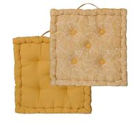Atout Ciel Coussin de Sol 40x40cm avec Anse, Jaune imprimé/uni, Carré