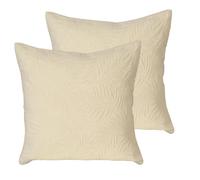 Atout Ciel Lot de 2 Coussins Coton Garnis à Motifs Feuilles reliéfées Dos Uni, 45X45cm, Ecru
