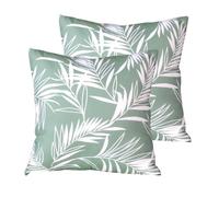 Atout Ciel Lot de 2 Coussins Garnis d'extérieur Bicolores en Tissu déperlant 40x40cm, Vert imprimé/uni