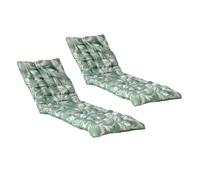 Atout Ciel Lot de 2 Coussins matelassés Bicolores pour Bain de Soleil, transat en Tissu déperlant 190x60cm, Vert imprimé/uni