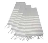 Atout Ciel Serviette de Plage, fouta rayée avec Franges 90 x 180 cm, Gris (Lot de 3)