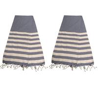 Atout Ciel Serviette de Plage, fouta rayée avec Franges 90 x 180 cm, Marine (Lot de 2)