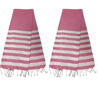 Atout Ciel Serviette de Plage, fouta rayée avec Franges 90 x 180 cm, Rose (Lot de 2)