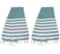 Atout Ciel Serviette de Plage, fouta rayée avec Franges 90 x 180 cm, Vert (Lot de 2)
