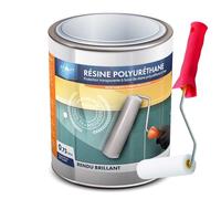 Atout Résines RÉSINE POLYURÉTHANE BRILLANTE 750 ml Protection Incolore | Protection Bois, Meubles, Parquet, Sol et Escalier, Vernis Vitrificateur, Rouleau Inclus