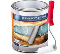 Atout Résines RÉSINE POLYURÉTHANE MAT 750 ml | Protection Incolore, Bois, Meubles, Parquet, Sol et Escalier, Vernis Vitrificateur, Rouleau Inclus
