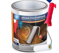 Atout Résines RÉSINE POLYURÉTHANE SATIN 750 ml Incolore | Protection incolore, bois meubles parquet sol, finition satinée, vernis vitrificateur, rouleau inclus