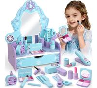 Atoylink Coiffeuse en Bois pour Fille, Faux Maquillage Enfant Fille | Kit Maquillages & Accessoires de Coiffure, Coffret Maquillage Jouet Cadeau pour Enfant 3 4 5 Ans